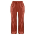 thumbnail image 5 of Red Womens Pants Women's Corduroy Pants Summer Wide Leg Pants Solid Casual Linen Drawstring Cropped Pants with Pockets Casual Pants Women, 5 of 6