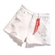 thumbnail image 3 of Pantalones cortos de mujer Pantalones cortos de cintura alta Agujeros destruidos Pantalones cortos con dobladillo deshilachado, Blanco, L Vogacara AP001525-13B, 3 of 7