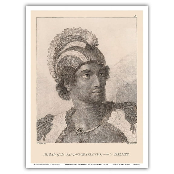 Hawaiian High Chief Kanaʻina nui (The Conquering) - Vintage Engraved Illustration by John Webber c.1770s - Master Art Print (Unframed) 9in x 12in