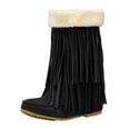 thumbnail image 2 of Wavsuf Winter Boots for Women Wide Round Toe Fringes with Fuzz Flat Mid Calf Flock Black Shoes Size 40, 2 of 6