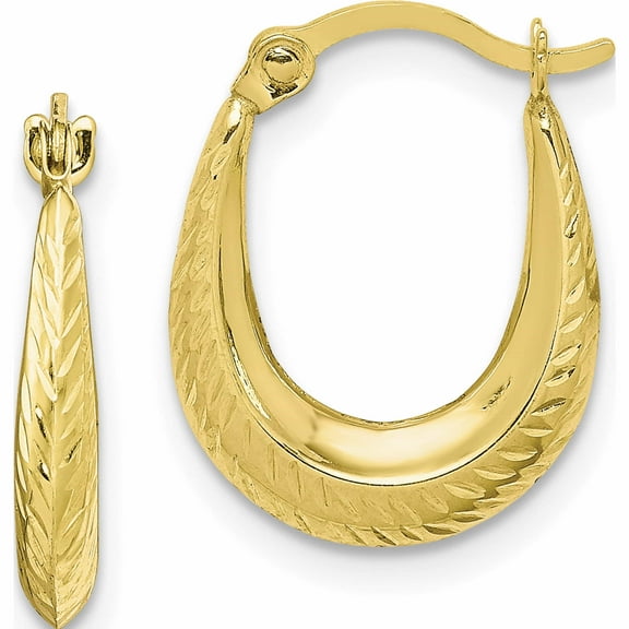 10K Yellow Gold Textured Hollow Hoop Earrings (15 X 12) Made In Indonesia 10er253