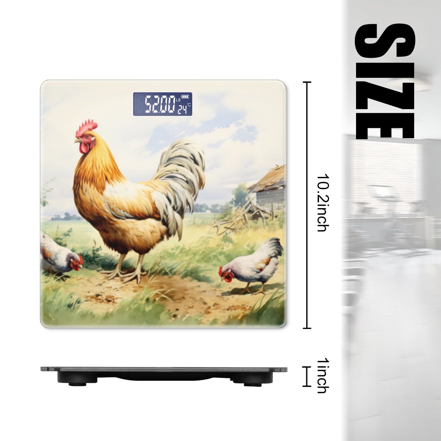 High Precision Body Weight Scale Smart Bathroom Scales with Large LCD Display(400lbs),Decorative for Bedroom-Rooster Standing On The Grass