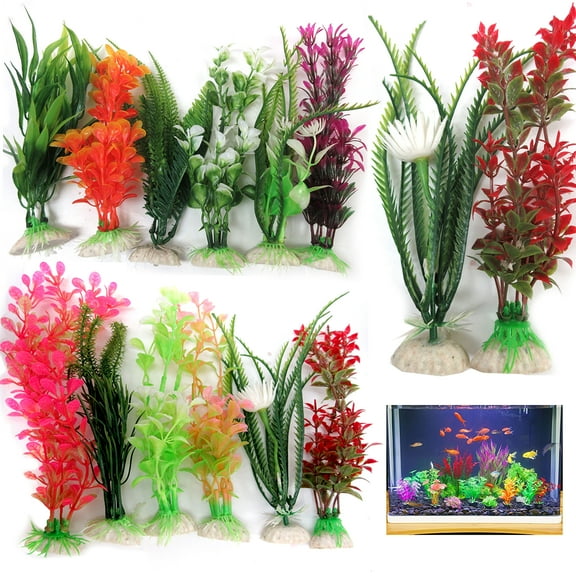 12 Pc Ornament Aquarium Decoration Plastic Water Grass Fake Plants Fish Tank 6"