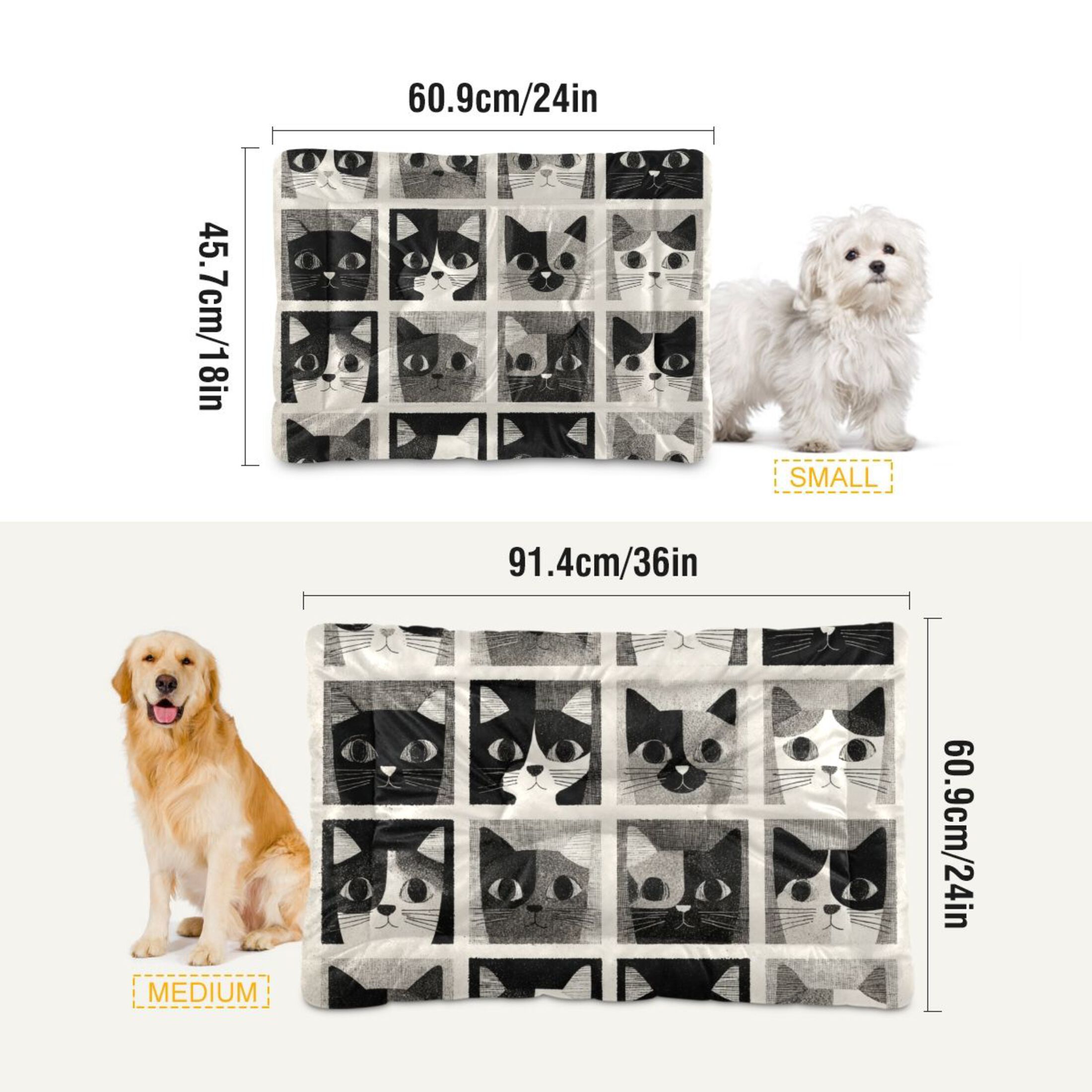 Cozy Mat Pet Bed Indoor Outdoor Warm Soft For Cat Dog Puppy(S/M) Black White Cat Faces
