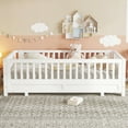 thumbnail image 3 of Twin Montessori Floor Bed or Double Twin Platform Bed for Kids, Solid Wood Twin Bed Frame with Guardrails, 2-in-1 Convertible Toddler Bed Frame, White, 3 of 7