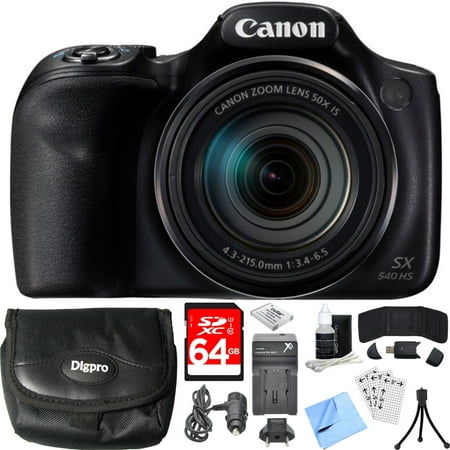 Canon PowerShot SX540 HS 20.3MP Digital Camera w/ 50x Optical Zoom 64GB Card Bundle includes Camera, Card, Wallet, Case, Mini Tripod, Screen Protectors, Cleaning Kit, Beach Camera Cloth and
