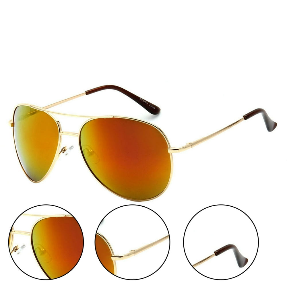 Epic Eyewear Classic Color Reflective Mirror Lens Aviator Sunglasses