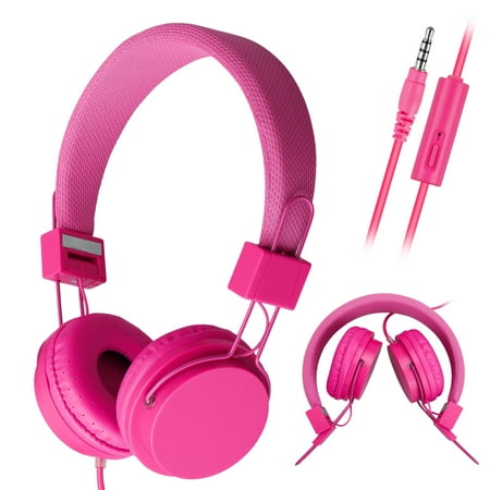 Corded Phone Volume Control On Ear Headphones with Mic, Kids Headphones,Foldable Corded Headphones Wired Headsets with Microphone, Volume Control for Cell Phone, Tablet, PC, Laptop, MP3/4, Video Game ()