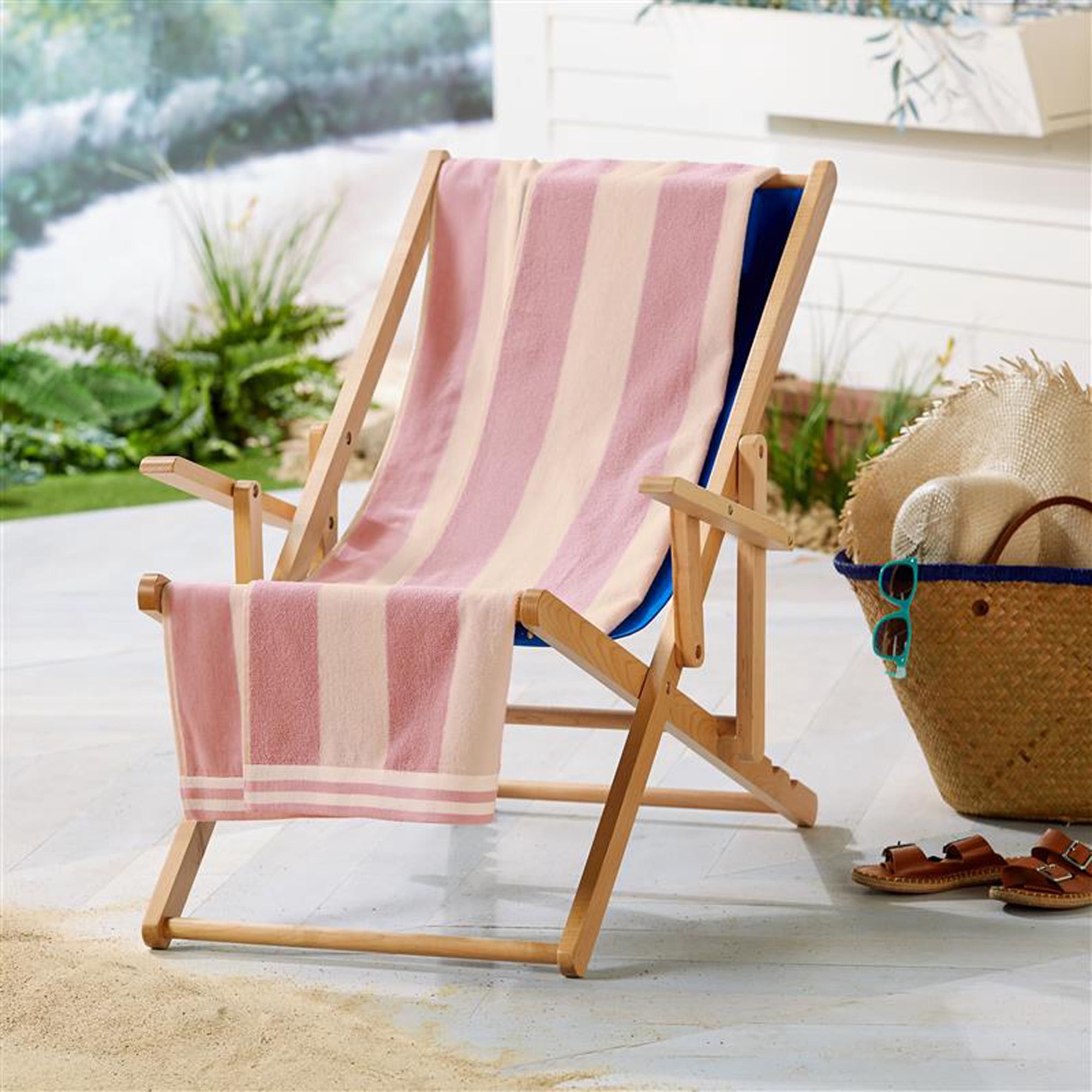 100% Cotton Cabana Stripe 4 Pack Beach & Pool Towels (4 Pack- 30" x 60", Dusty Rose)