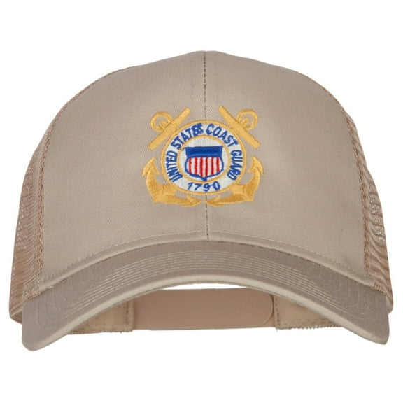 US Coast Guard Anchors Embroidered Solid Cotton Mesh Pro Cap - Khaki OSFM