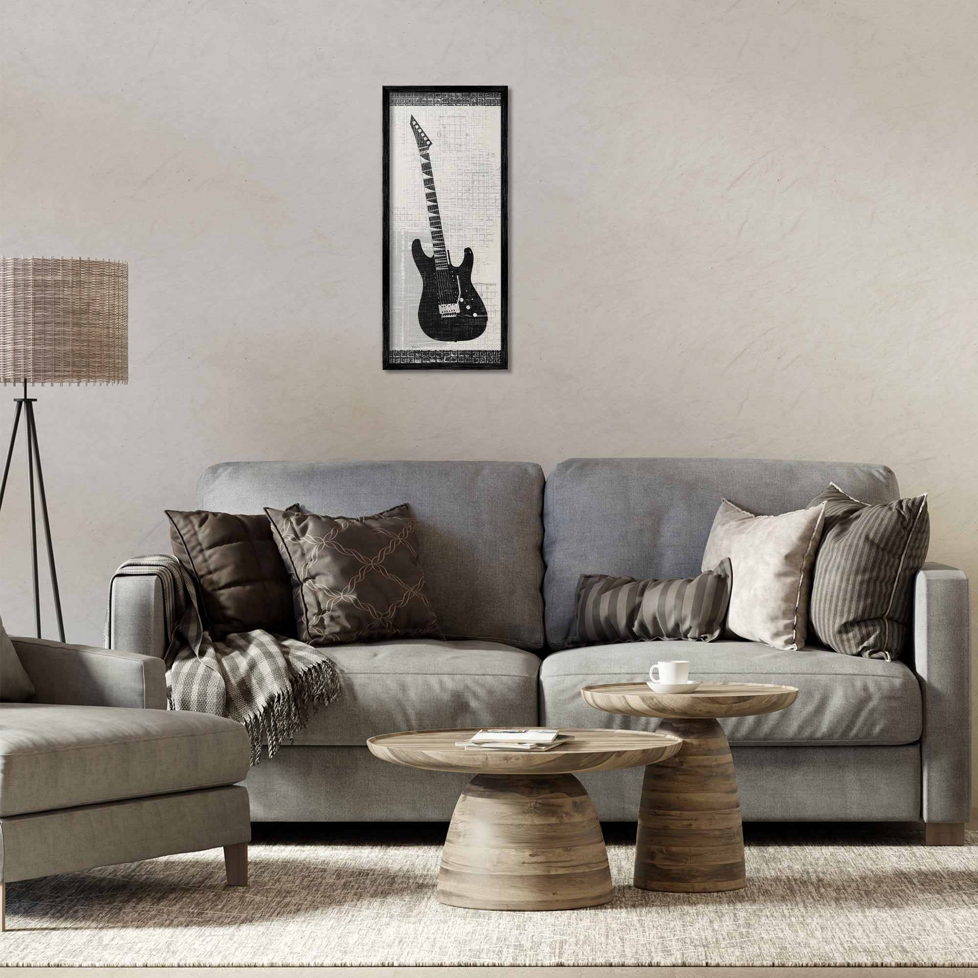 Stupell Industries Patterned Electric Guitar Performing Arts Painting Black Framed Art Print Wall Art, 10 x 24