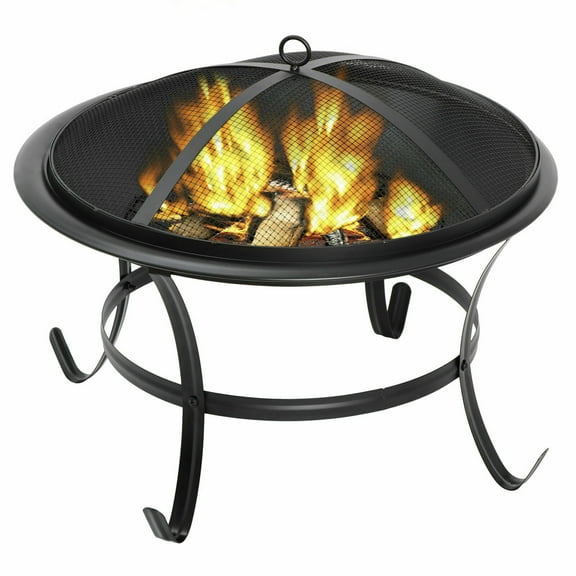 22" Black  Metal Fire Pit Heater Backyard Wood Burning Patio Deck Stove Fireplace Table