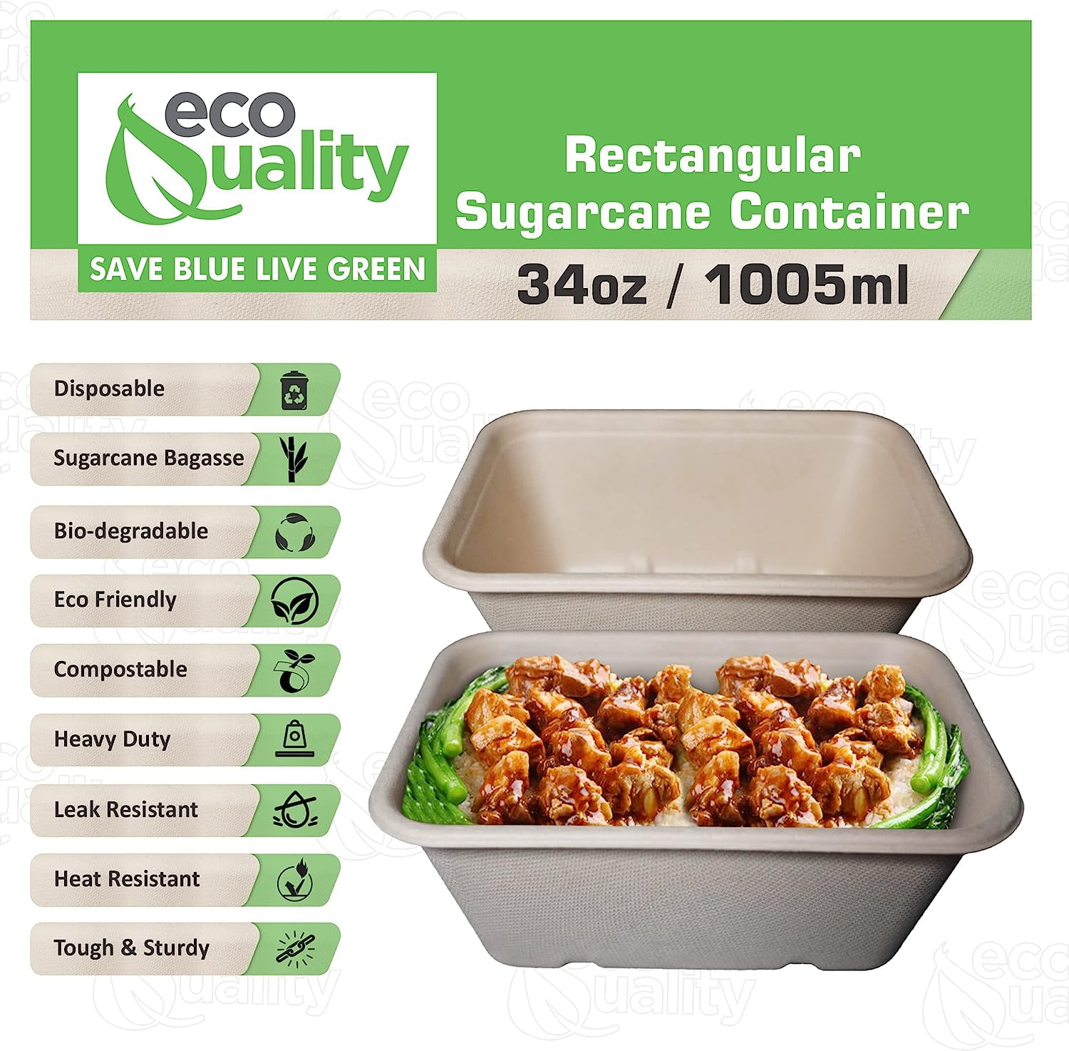 Sugarcane Take-Out Containers - 34 oz S-25544 - Uline