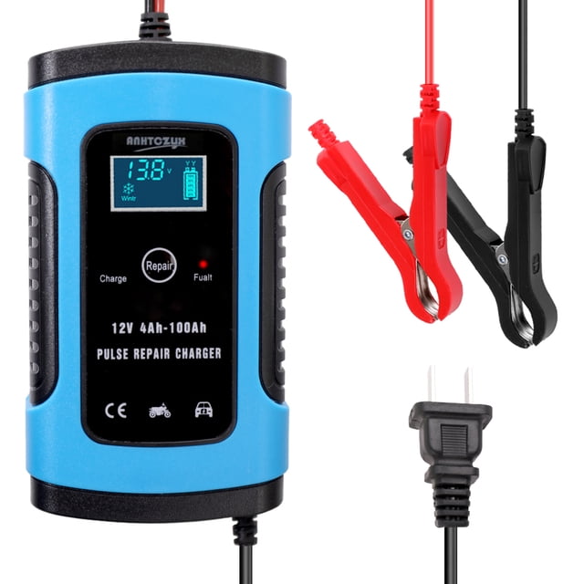 Intelligent 12V 6A Lead-Acid Battery Charger & Maintainer for Motorcycle and Car - Automatic Repair Function, Blue Color, US Plug, 100-240V Input, ABS/Copper/Aluminum Alloy Construction, 4-100Ah
