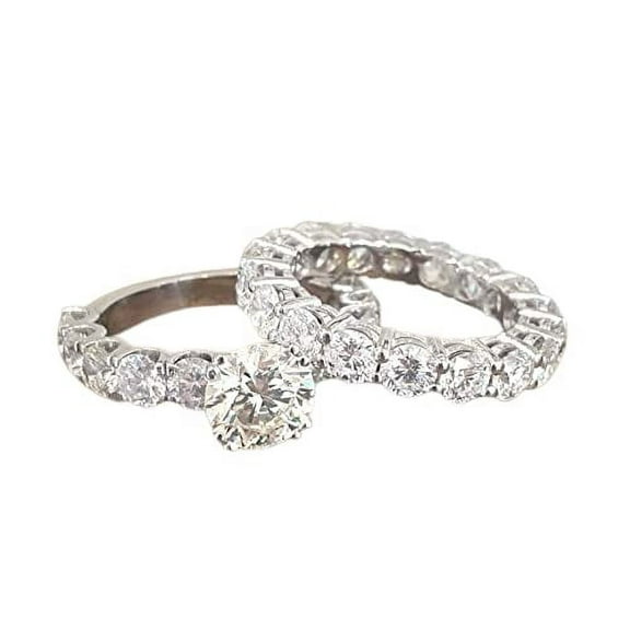 HeartsAndYou 4ct Round Moissanite Bridal Set Eternity Solitaire Ring Band 18k White Gold Over Silver