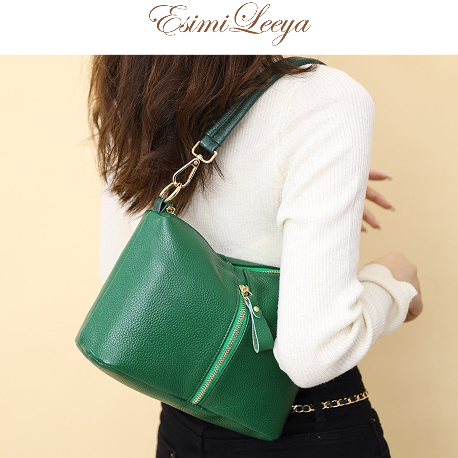 Green Leather Crossbody Purses for Women Secure Zipper Shoulder Bag Ideal for Travel, Commute, Shopping