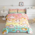 thumbnail image 2 of Manfei Cartoon Pet Full Size Comforter Sets, Watercolor Rainbow Stars Cat Bedding Comforter Set, Pink Cyan, Pink Reversible, 3pcs, 1 Comforter and 2 Pillowcases, 2 of 7