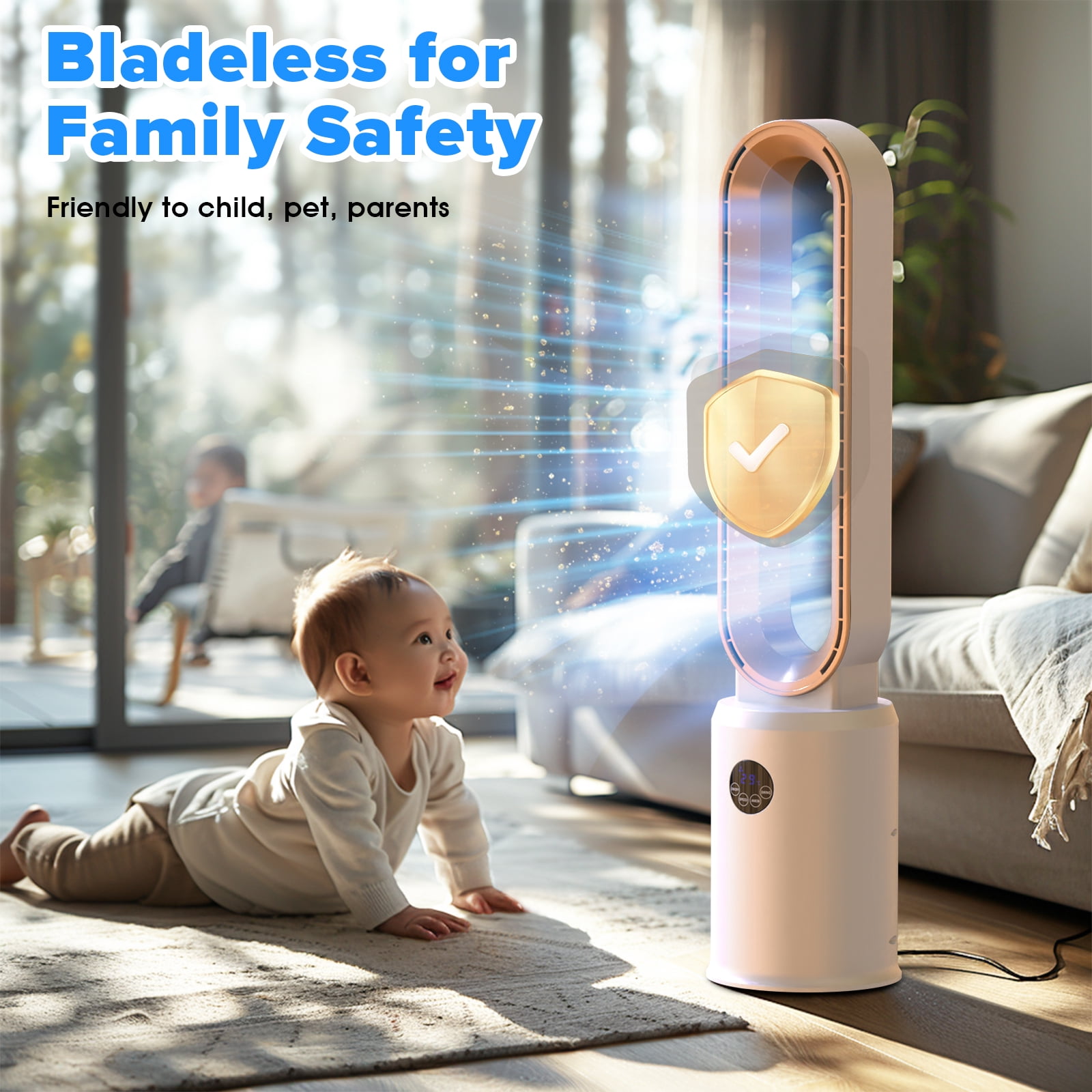 Advwin 38"Bladeless Tower Fan, Quiet Cooling Air Circulator with 60° Oscillation, 24 Speeds, Gold