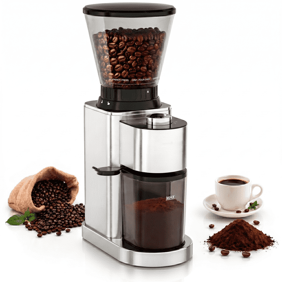 Aeitto Burr Coffee Grinder, Coffee Grinder Electric, Stainless Steel Coffee Bean Grinder, 48 Grind Settings, Espresso/Pour Over/Cold Brew/French Press Coffee Maker, Silver