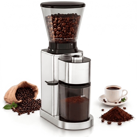 Aeitto Burr Coffee Grinder, Coffee Grinder Electric, Stainless Steel Coffee Bean Grinder, 48 Grind Settings, Espresso/Pour Over/Cold Brew/French Press Coffee Maker, Silver