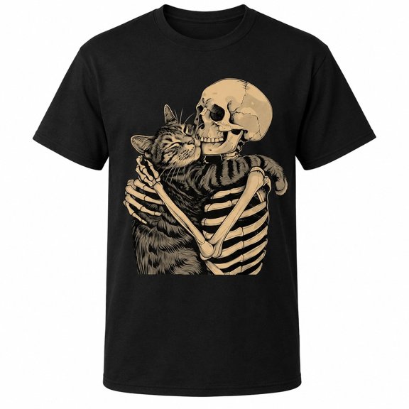 Veylor Haus Skeleton Hugging Cat Graphic, Unisex Classic Fit Cotton Tee