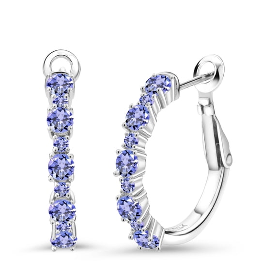 Gem Stone King 925 Sterling Silver Hoop Earrings Blue Tanzanite for Women (1.82 Cttw, Gemstone Birthstone, Round Cut, 3/7 inch Diameter)