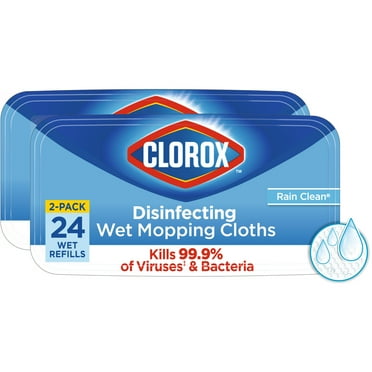Clorox Disinfecting Wet Mop Pads Cleaner, Rain Clean, 24 Count, 2 Pack