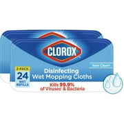 Clorox Disinfecting Wet Mopping Cloths Rain Clean, 24 Count, 2 Pack