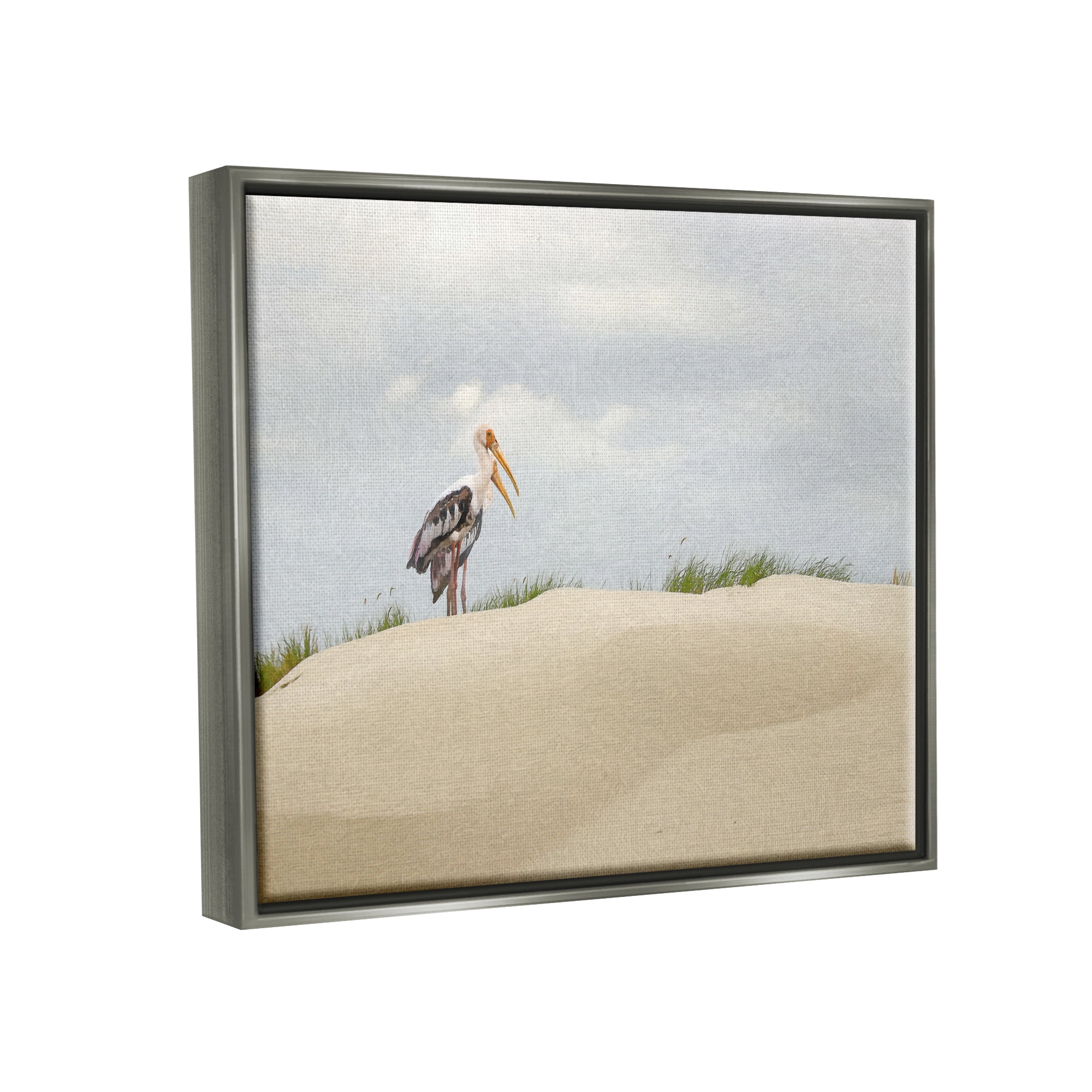 Stupell Pelican Duo Sandy Beach Dunes Landscape Painting Gray Floater Framed Art Print Wall Art