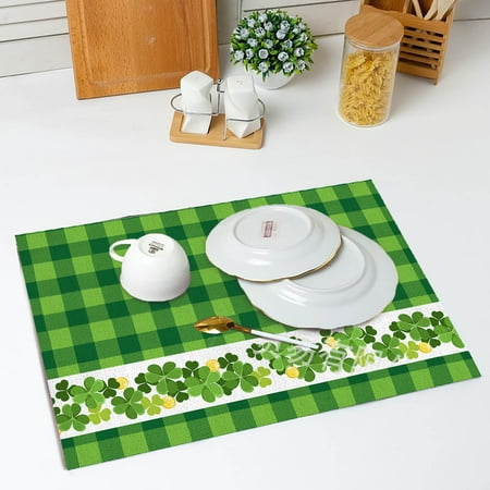

St. Patrick s Day Galentines Day Decor St. Patricks s Day Placemats Scandinavians Irish Day Plaid Decorative Placemats Insulated Tablecloths