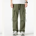 thumbnail image 5 of Timoontee Cargo Pants for Men Loose Straight Pants Casual Wide Leg Pants Outdoor Hiking Workout Pants Drawstring Elastic Waist Pants with Multi Pockets Army Green L, 5 of 8