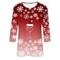 thumbnail image 5 of HOMBOM Fall Shirts for Women 3/4 Sleeve Dressy Casual Xmas Crewneck Red Christmas Snowflakes Ladies Tee Shirts, 5 of 6