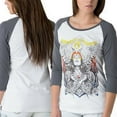 thumbnail image 4 of SECRET ARTIST by AFFLICTION Women's T-Shirt OWL MISTRESS 3/4 RAGLAN, 4 of 11