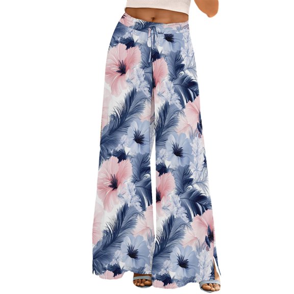 ZHENHONG Casual Pants for Women Womens Wide Leg Palazzo Pants Boho Floral 2025 Summer Beach Culottes Flowy Casual Trousers For Vacation