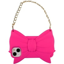 Hot Pink Bow-Knot Phone Case Compatible with iPhone 13 Pro Max, Cute 3D Cartoon Big Hot Pink Bow Tie iPhone Cases with Lanyard Soft Shockproof Silicone Case