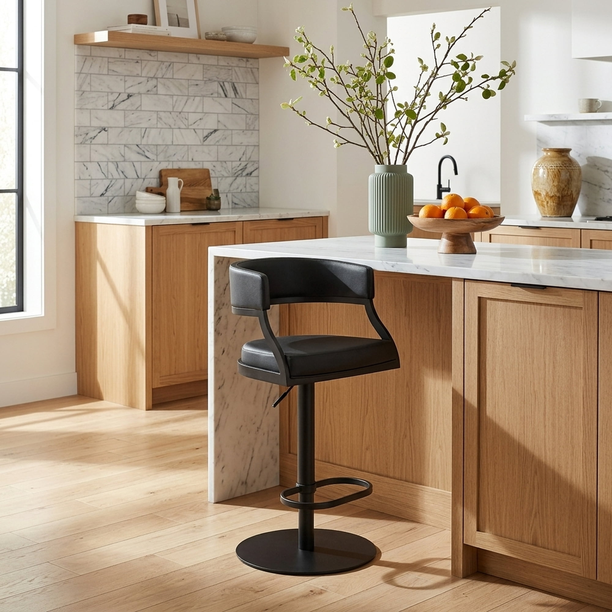 Callie Modern Retro Swivel Metal Adjustable Height Barstool With Faux Leather Seat