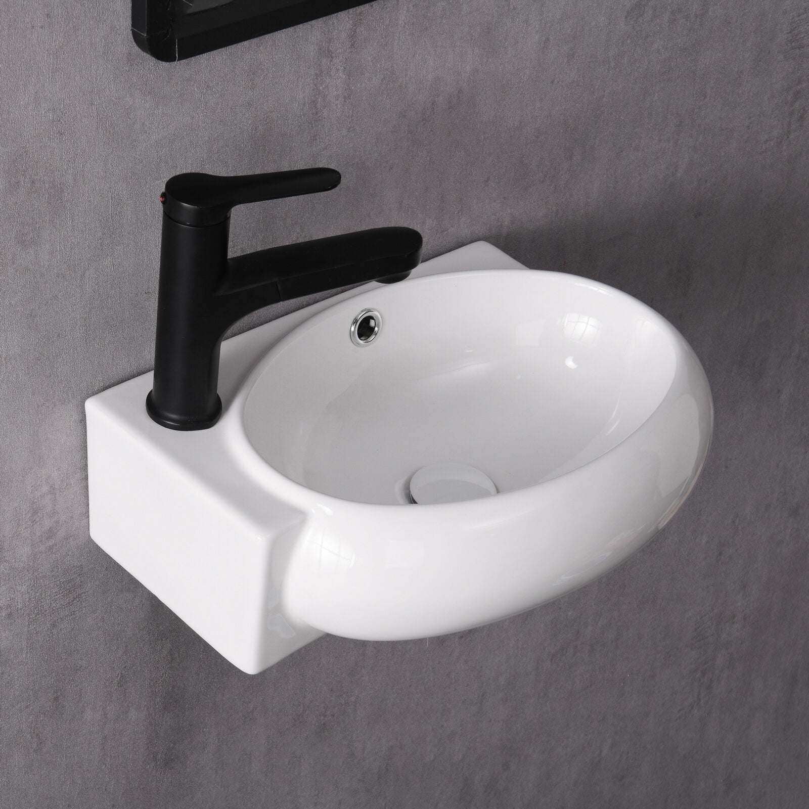 ABX 16.5" Corner Wall Mounted Ceramic Bathroom Sink Countertop White Smooth Oval & Pop up Drainer