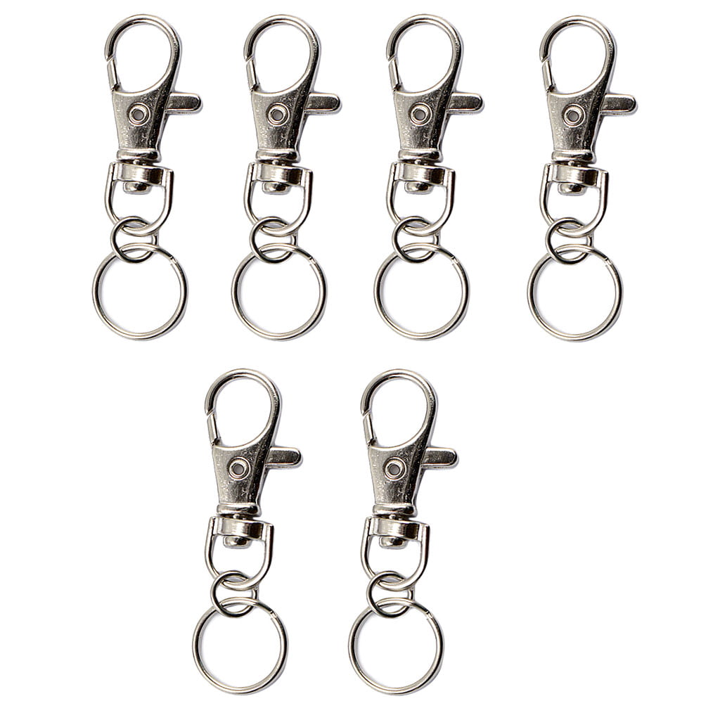 6x Vintage Silver Round Key Ring Key Chain Clip Swivel Lobster Clasps 55mm