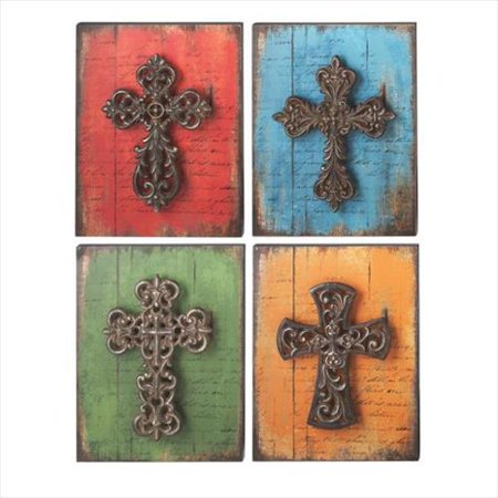 Set of 4 Red, Blue, Green and Gold Scroll Cross with ...