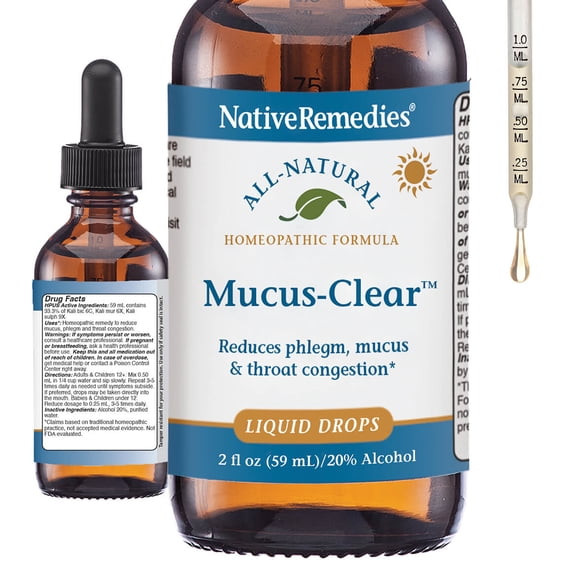 Native Remedies Mucus-Clear – Natural Mucus Relief for Adults – Clear Throat Phlegm Sinus Pressure Cough & Respiratory Discomfort – Daytime Mucus Relief & Lung Support – Fast-Acting – 2 Fl Oz
