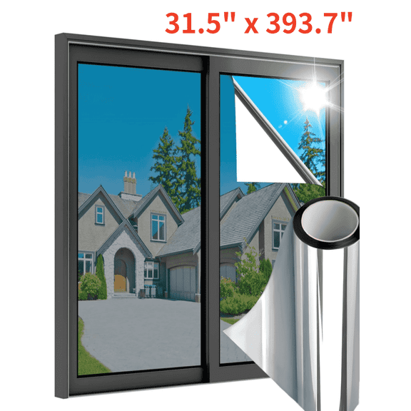 Gtouse One Way Window Privacy Film, Daytime Privacy Mirror Film, Anti UV Static Window Tint for Home and Office, 31.5" x 393.7", Silver