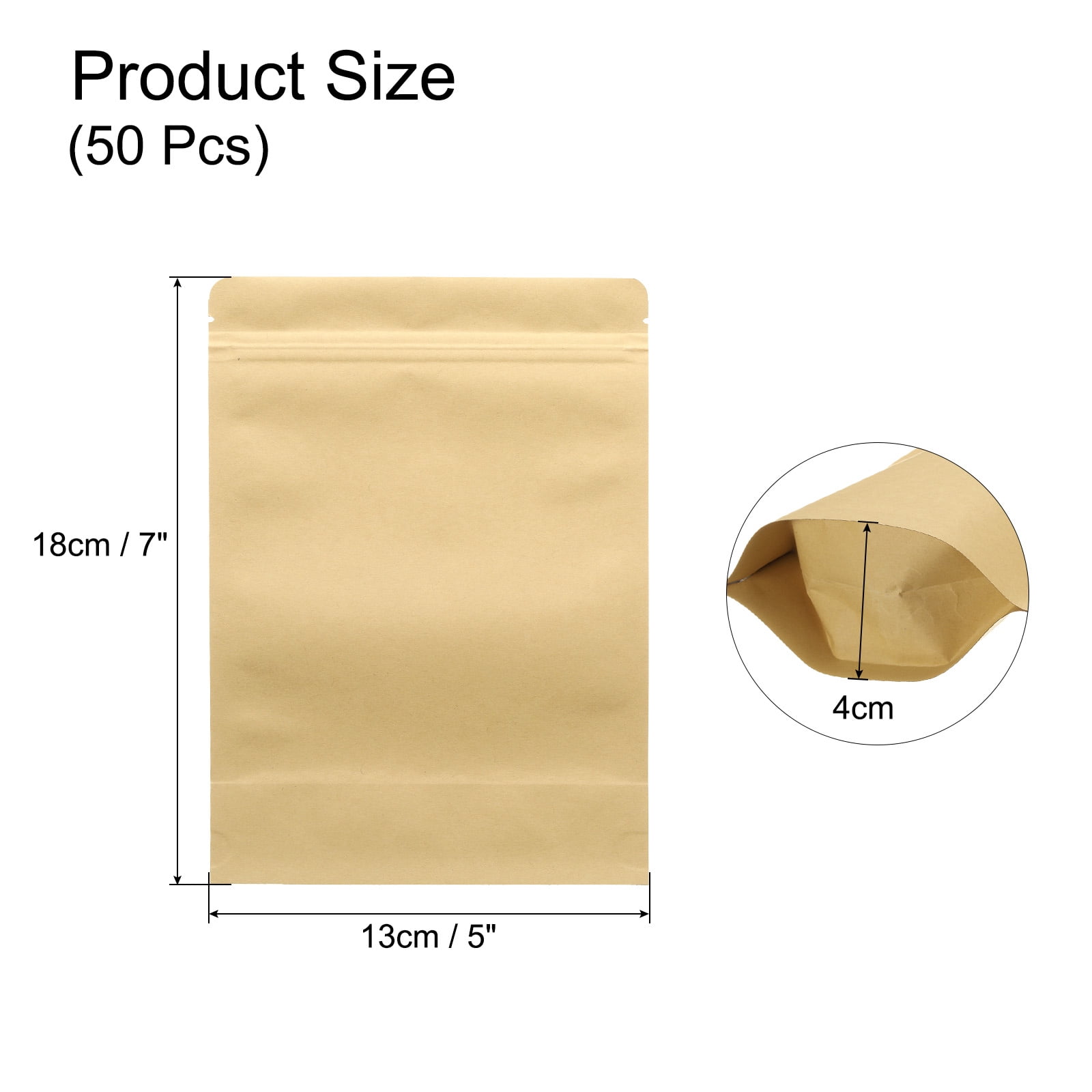 Unique Bargains Kraft Paper Sealable Bags for Packaging Storage 100 Pcs 5.12" x 7.09"