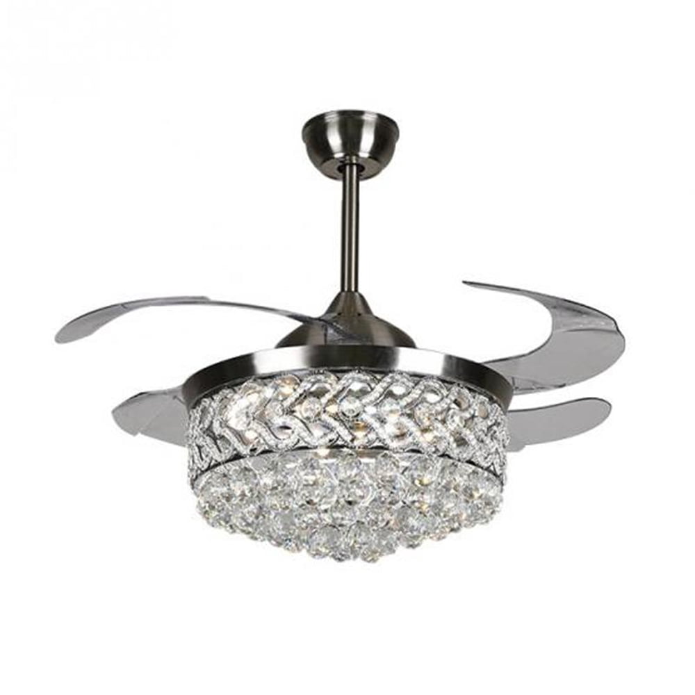 FINE MAKER 42″ Crystal Fandeliers Remote Invisible Chandelier with Fan 3 Light Change 3 Speed LED Ceiling Fan with Lights for Bedroom Dining Living Room Chrome Finish Sansujyuku sansujyuku.com