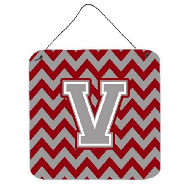 Letter V Chevron Crimson & Grey Wall or Door Hanging Prints