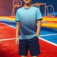 thumbnail image 2 of Odeerbi Niños Niñas Rápido Seco Juego de Entrenamiento de Fútbol Gradiente Geométrico Cuello En V Camiseta Shorts Conjunto Atlético Para 5-17 Años, 2 of 7