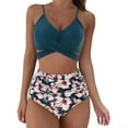 thumbnail image 2 of Neinkie Women High Waisted Swimsuit 2 Piece Bikini Set High Rise Tummy Control Full Coverage Striped Strappy Swimwear, 2 of 7