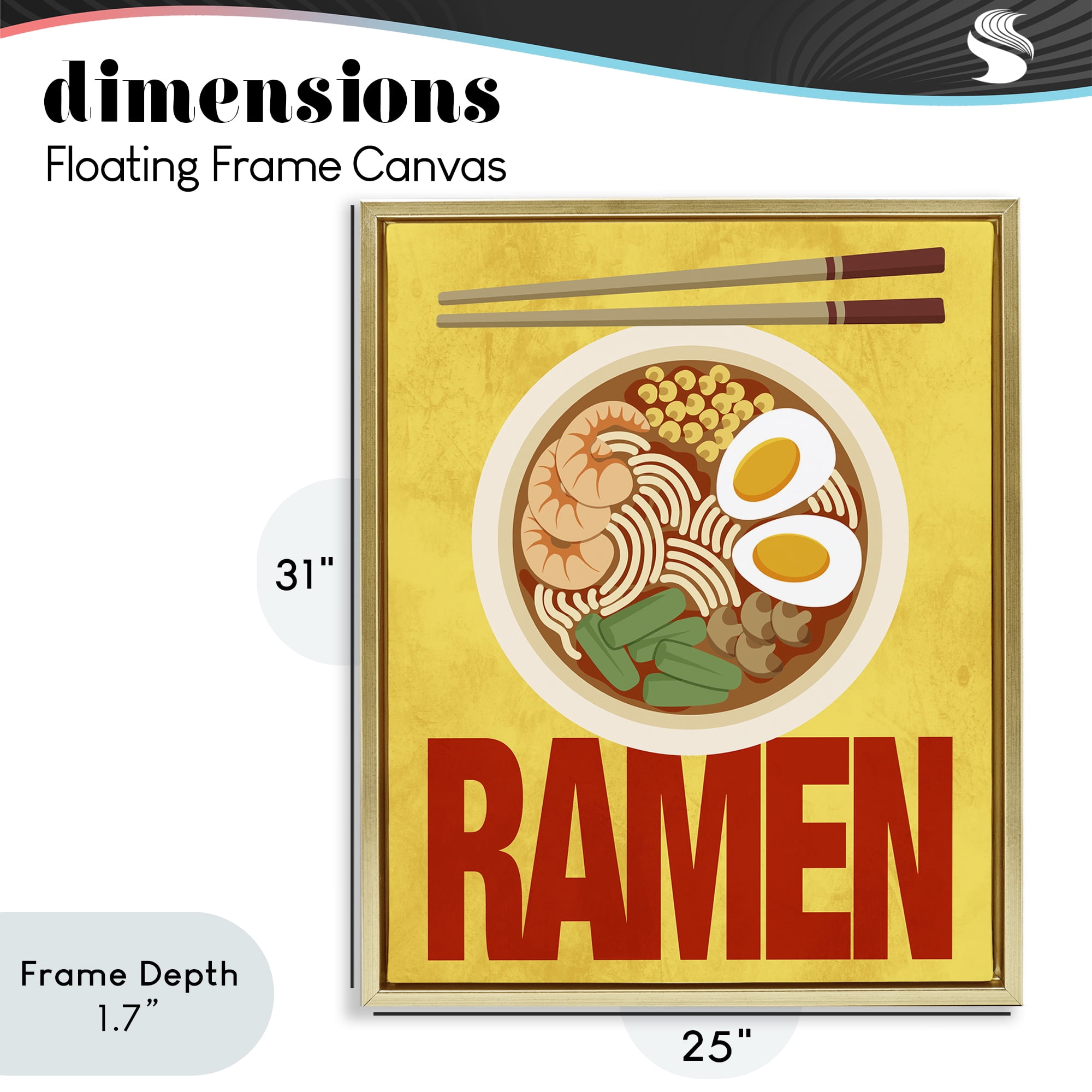 Stupell Industries Bright Ramen & Chopsticks Gold Framed Floater Canvas Wall Art, design by Marcus Prime