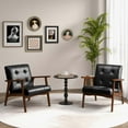 thumbnail image 2 of Costway Mid Century Accent Chair Tufted Reading Armchair Solid Rubber Wood Black, 2 of 9