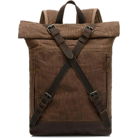 RKXQT Men's Waterproof Wax Canvas Hiking Backpack, Outdoor Daypack with Adjustable Straps, for Hiking, Camping, Cycling, Travel (Brown)