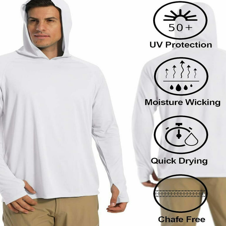 Bukoa UPF 50+ Fishing Shirts for Men Long Sleeve UV Sun Protection Hoodie, Outdoor Hiking Shirts, Men's, Size: XL, White